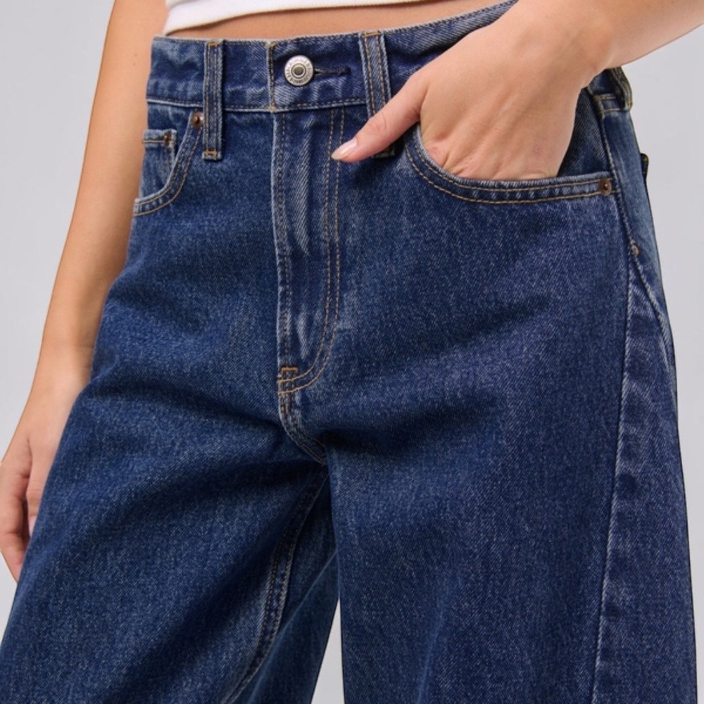 Abercrombie & Fitch Barrel Jeans 32 Mid Rise Dark Wash Horseshoe Denim - Picture 10 of 14